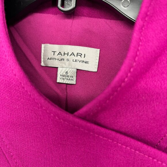 Tahari ASL Women's Asymmetric Envelope-Collar Lined Wrap Jacket Magenta 6 NWT - Picture 4 of 6